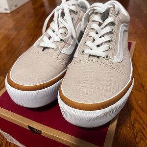 Vans Beige Canvas Platform Low-Top Sneakers with White Sole